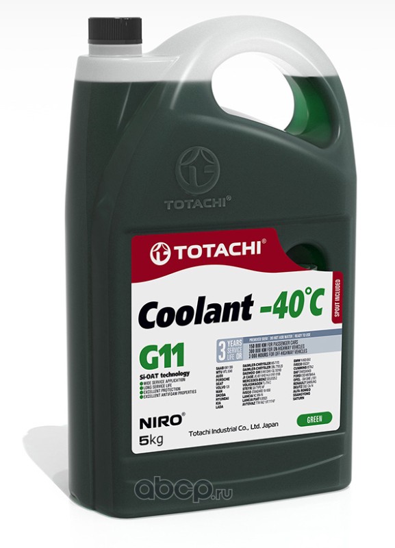 антифриз NIRO COOLANT Green -40C G11 Зеленый 4.5л.